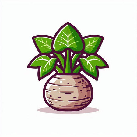 Illustration of a green plant in a pot on a white backgroundのイラスト素材