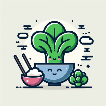 Cute kawaii cactus in bowl with chopsticks. Vector illustration.のイラスト素材