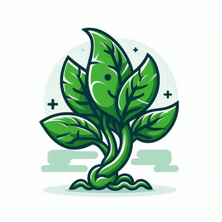 Ecology concept. Green plant with leaves on white background. Vector illustration.のイラスト素材