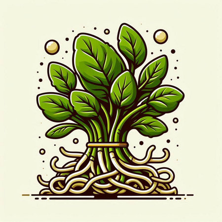 Bunch of fresh spinach with roots. Vector illustration for your designのイラスト素材