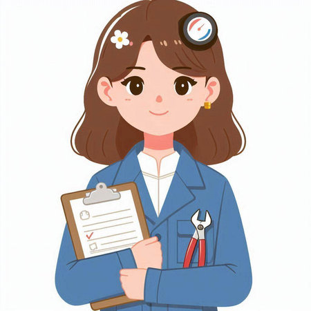 Female plumber with a clipboard and a pliers on a white backgroundのイラスト素材