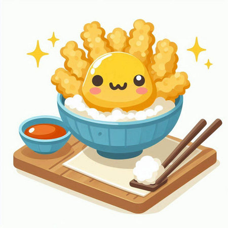 Illustration of a bowl of kawaii fried chicken nuggetsのイラスト素材