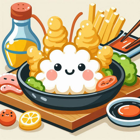 Illustration of a Cute Smiling Fried Noodles with Sauceのイラスト素材