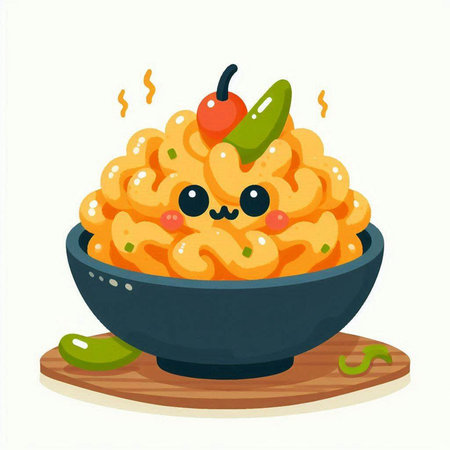 Cute kawaii macaroni in bowl. Vector illustrationのイラスト素材