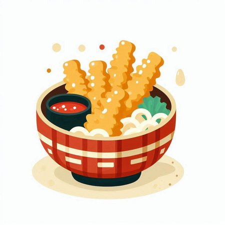 Illustration of a bowl of japanese tempura with sauceのイラスト素材