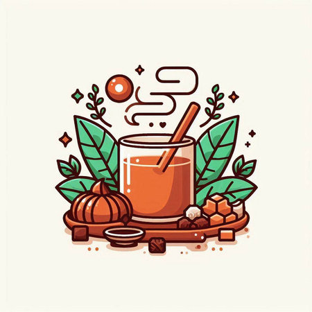 Cup of hot tea with cinnamon, honey and nuts. Vector illustration.のイラスト素材