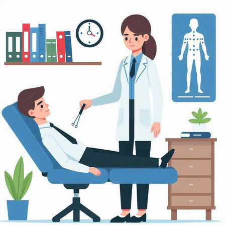 Doctor and patient in office. Doctor and patient. Vector illustration.のイラスト素材