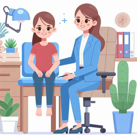 Businesswoman sitting on office chair and talking to her colleague. Vector illustration.のイラスト素材