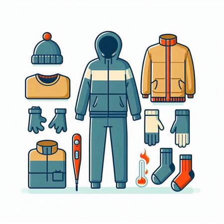 Winter clothes and accessories. Vector illustration of winter clothing and accessories.のイラスト素材