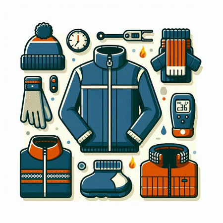 Winter clothing and accessories icons set. Vector illustration in cartoon style.のイラスト素材