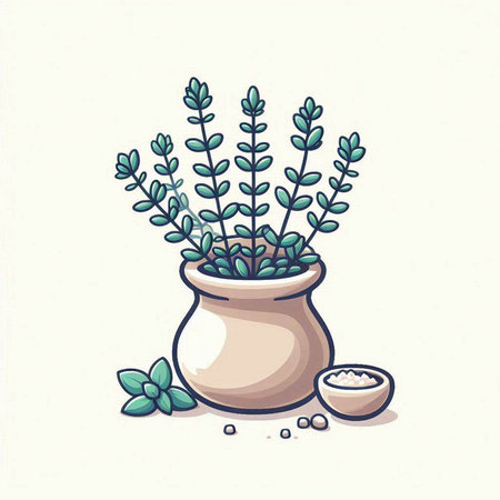 Illustration of a plant in a pot with salt and pepper.のイラスト素材