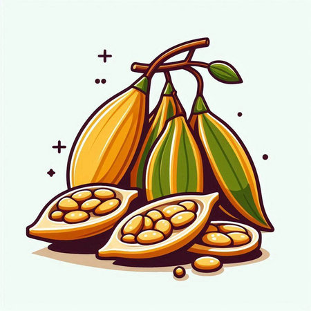 Cocoa beans and pods. Vector illustration in cartoon style.のイラスト素材