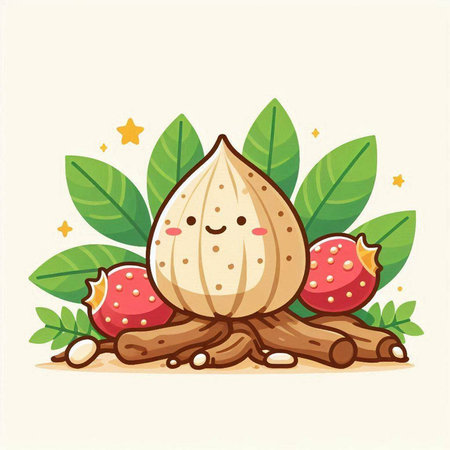 Illustration of a Cute Almond Fruit Character Mascotのイラスト素材