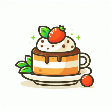 Cake with cream and strawberries. Vector illustration in cartoon style.のイラスト素材