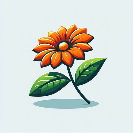 Orange flower with green leaves isolated on white background. Vector illustration.のイラスト素材