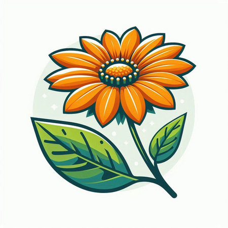 Orange flower with green leaves isolated on white background. Vector illustration.のイラスト素材