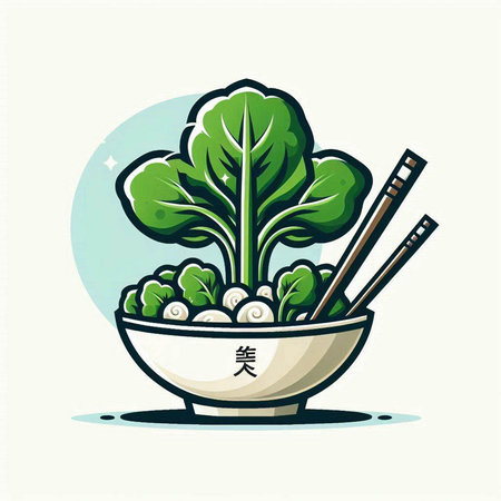 Bowl of chinese cabbage and chopsticks. Vector illustration.のイラスト素材