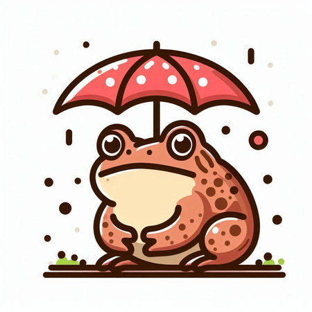Cute cartoon frog with umbrella on white background. Vector illustration.のイラスト素材