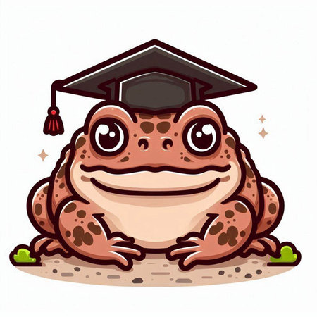 Cute cartoon frog with graduation cap. Vector illustration isolated on white background.のイラスト素材