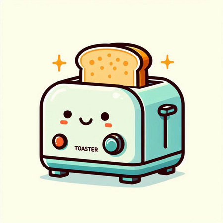 Cute Toaster Vector Illustration. Cute Toaster Character.のイラスト素材