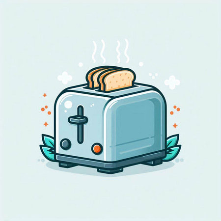 Toaster. Vector illustration in cartoon style on light blue background.のイラスト素材