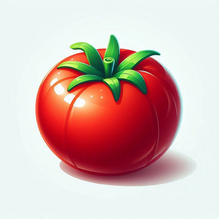 Tomato with green leaves isolated on white background. Vector illustration.のイラスト素材