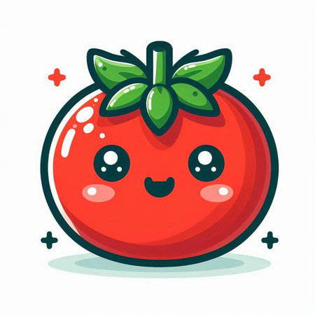 Cute kawaii tomato character. Vector illustration isolated on white background.のイラスト素材