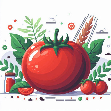 Tomato and ingredients. Vector illustration in cartoon style on white background.のイラスト素材