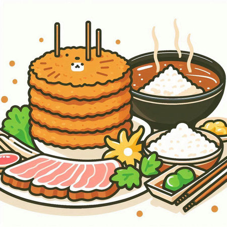 Illustration of a Japanese Cuisine with Sashimi and Riceのイラスト素材