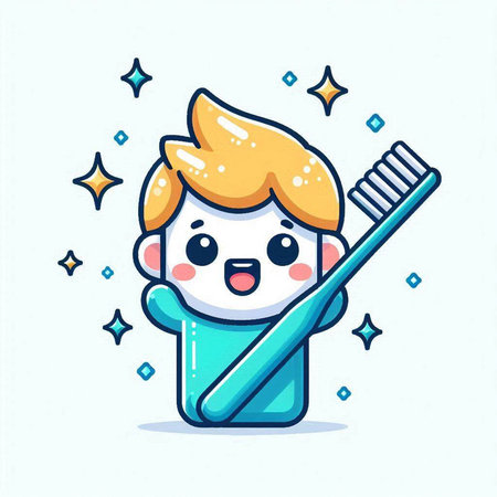 Cute cartoon toothbrush character. Vector illustration in a flat style.のイラスト素材