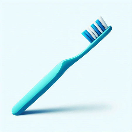 Blue toothbrush on a blue background. 3D illustration. Top view.のイラスト素材