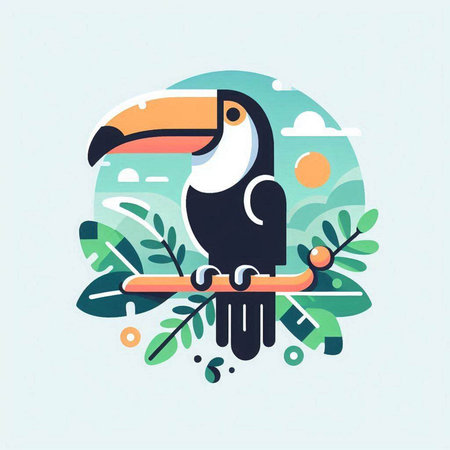 Tropical Toucan bird on a branch. Vector illustration.のイラスト素材