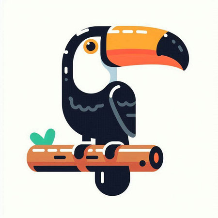 Cute cartoon toucan sitting on a branch. Vector illustration.のイラスト素材
