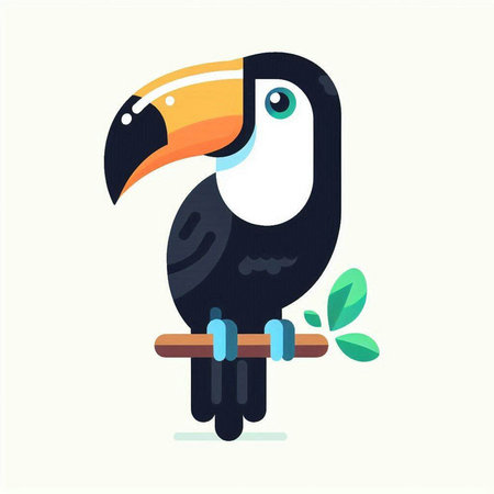 Cute toucan bird cartoon vector illustration. Flat style design.のイラスト素材