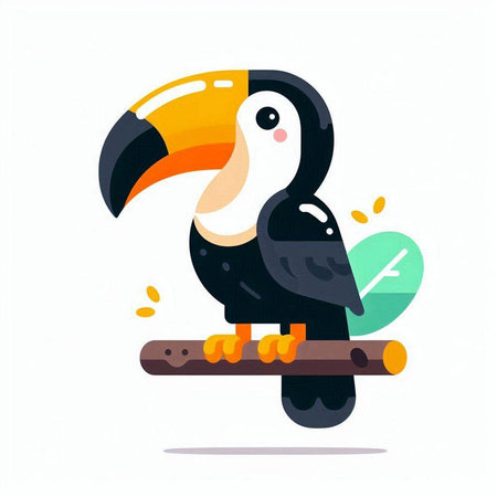Cute cartoon toucan sitting on a branch. Vector illustration.のイラスト素材