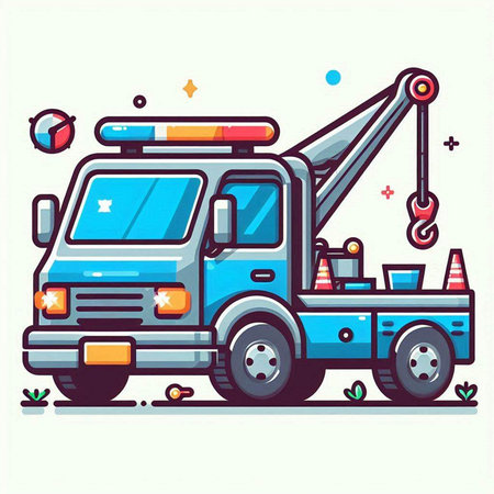 Tow truck with a crane. Vector illustration in flat style.のイラスト素材