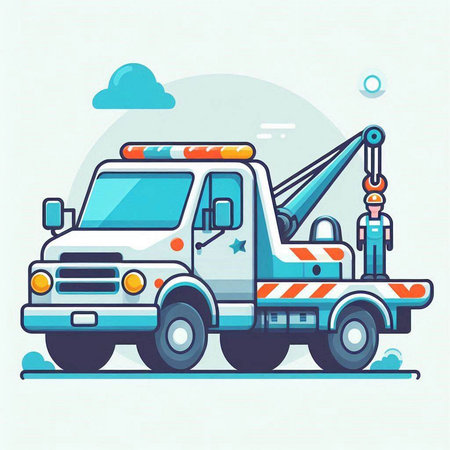 Vector illustration of a tow truck. Flat style design for web and print.のイラスト素材