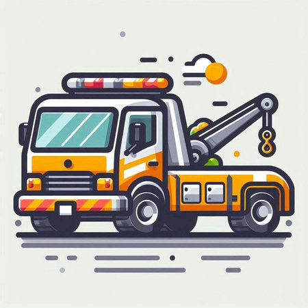 Vector illustration of a tow truck. Flat line art style design.のイラスト素材