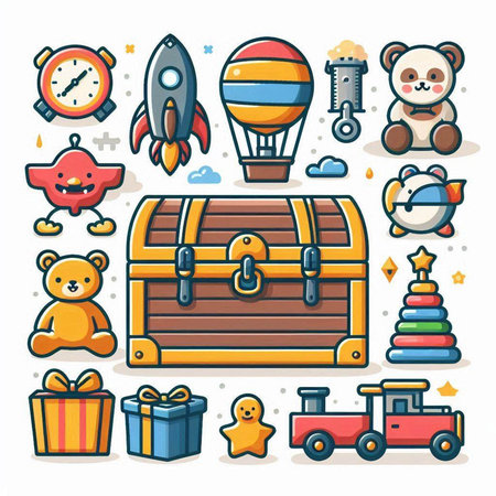 Set of toys. Colorful vector illustration in flat cartoon style.のイラスト素材