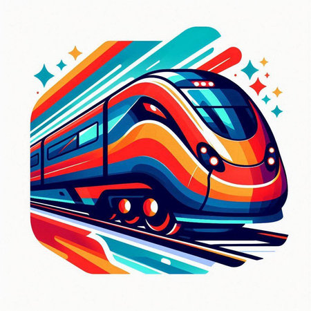 High speed train on the background of colored stripes. Vector illustration.のイラスト素材
