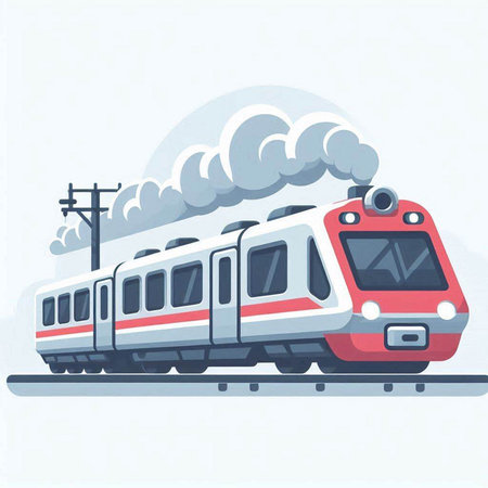 Train with smoke on the background of the sky. Vector illustration.のイラスト素材