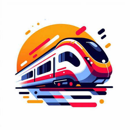 Modern high speed train, vector illustration. Colorful abstract design element.のイラスト素材
