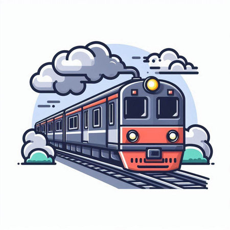 Train in the sky. Vector illustration of a cartoon train on a white background.のイラスト素材