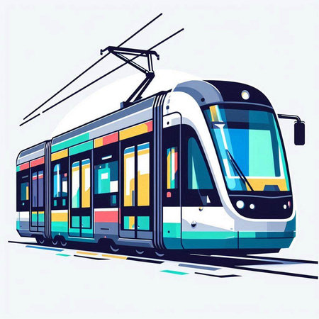Tram in the city. Vector illustration on a white background.のイラスト素材