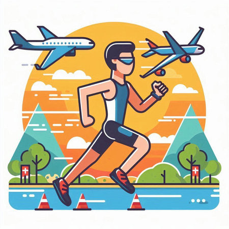Running man. Healthy lifestyle. Vector illustration in flat cartoon style.のイラスト素材