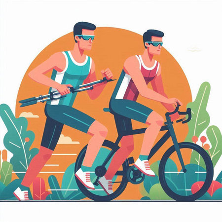 Cyclists in sportswear. Vector illustration in flat styleのイラスト素材