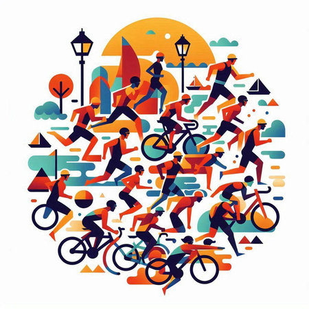 Group of people cycling in the city. Sport concept. Vector illustration.のイラスト素材
