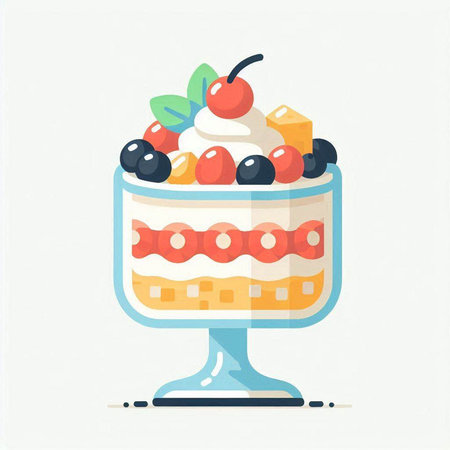 Cake in a glass with berries. Vector illustration in flat style.のイラスト素材