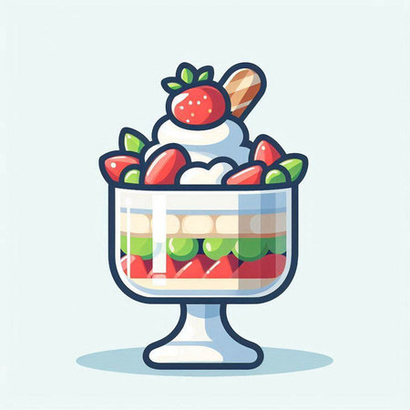 Fruit ice cream in a glass bowl. Vector illustration in cartoon style.のイラスト素材