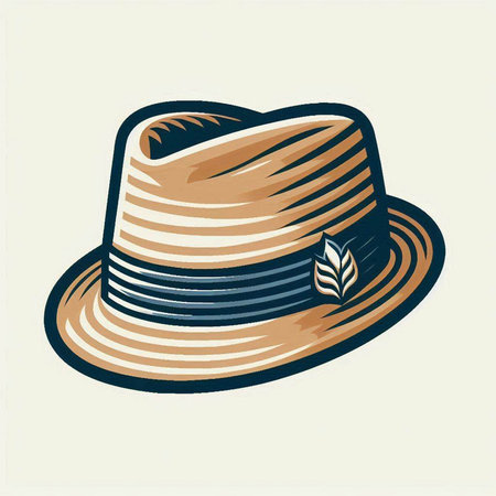 Illustration of a hat with a leaf on a white background.のイラスト素材